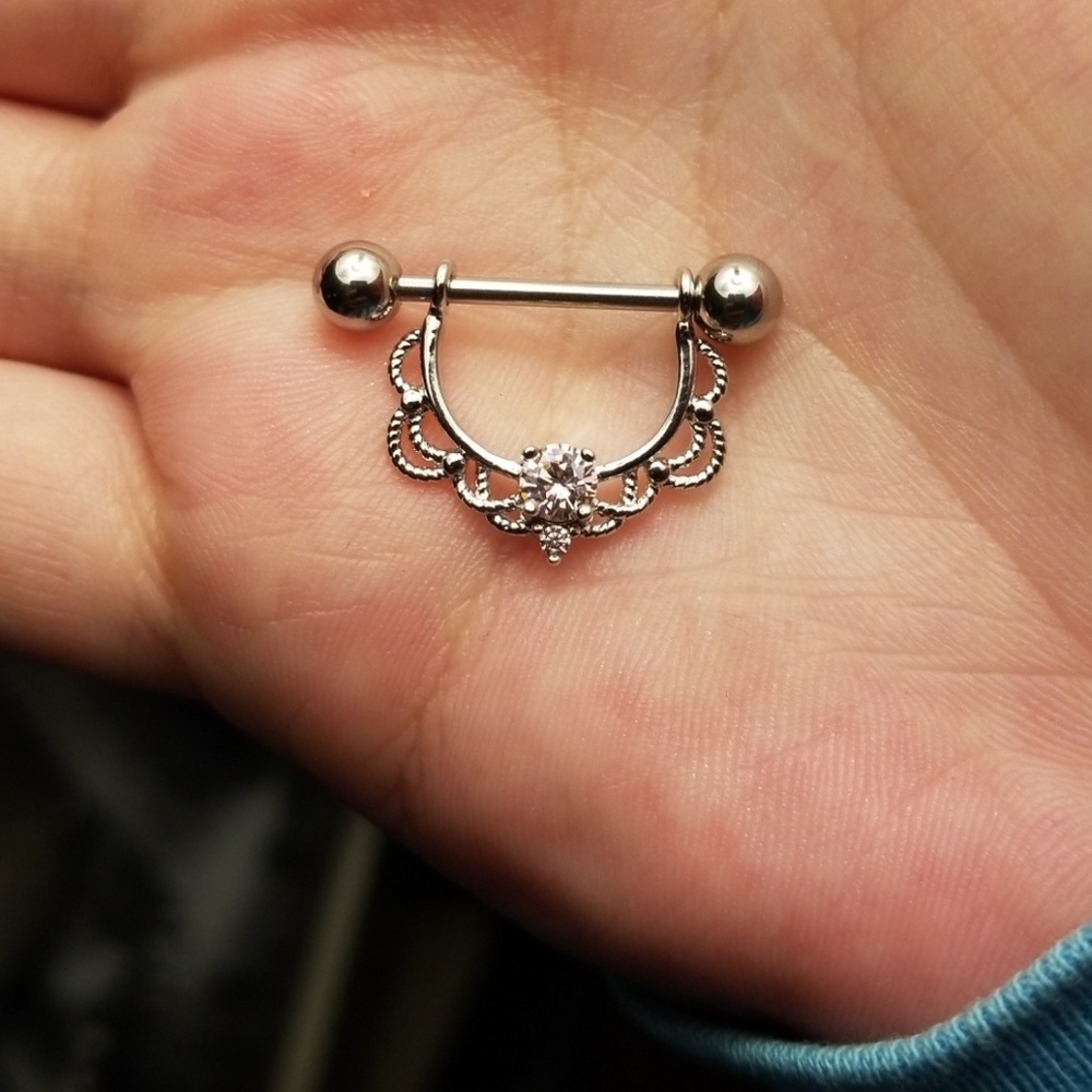 NWOT Set of 2 nipple barbells  Pink CZ Gem Lacy 